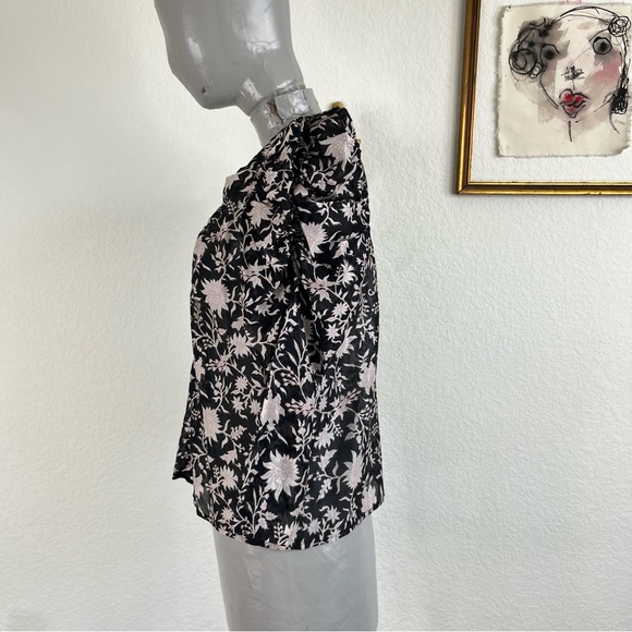 Ulla Johnson Black Silk & Cotton Printed Pink Floral Sheer Blouse - Picture 4 of 9